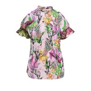 Robert Graham Paige Palm Ruffle-Trim TropicalPrint Keyhole Top size Medium